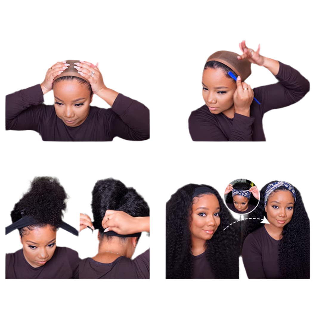 16 Inch Deep Wave Headband Human Hair Wig Human Hair | Glueless None Lace Front Wigs Human Hair 150% Density Culy Human Hair Wig.