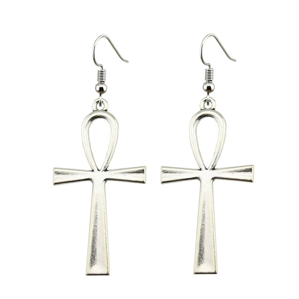 Handmade Earrings Simple Design 52X28Mm Ankh Cross Charms Drop Long Earings Fashion Jewelry 2020 Gift for Women'S