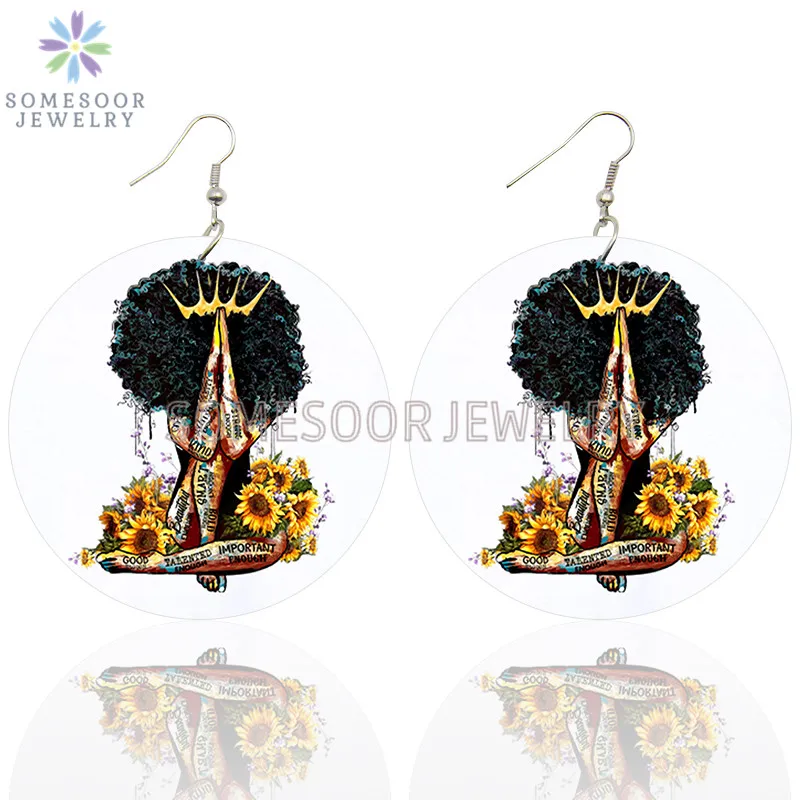 Peace Love Melanin Sista Afrocentric Wooden Earrings Drop.