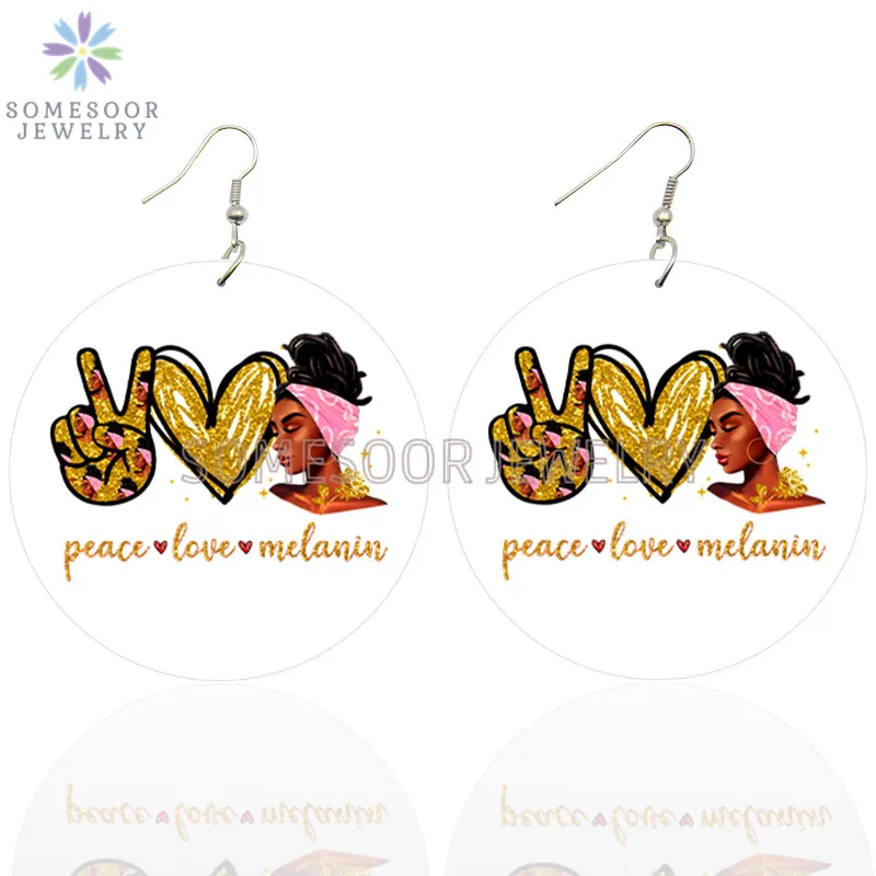 Peace Love Melanin Sista Afrocentric Wooden Earrings Drop.