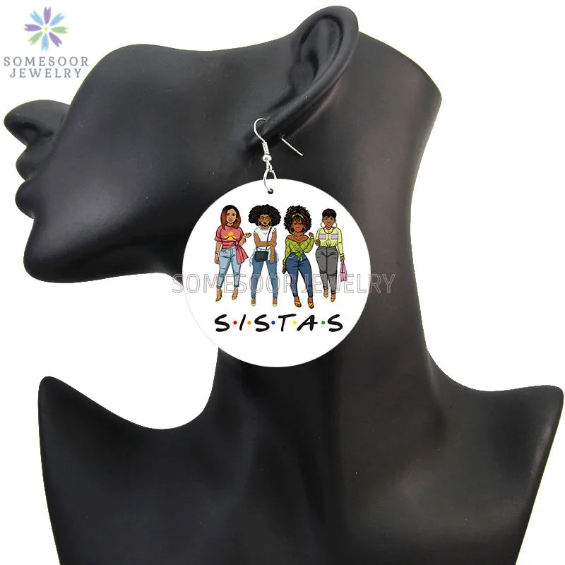 Peace Love Melanin Sista Afrocentric Wooden Earrings Drop.