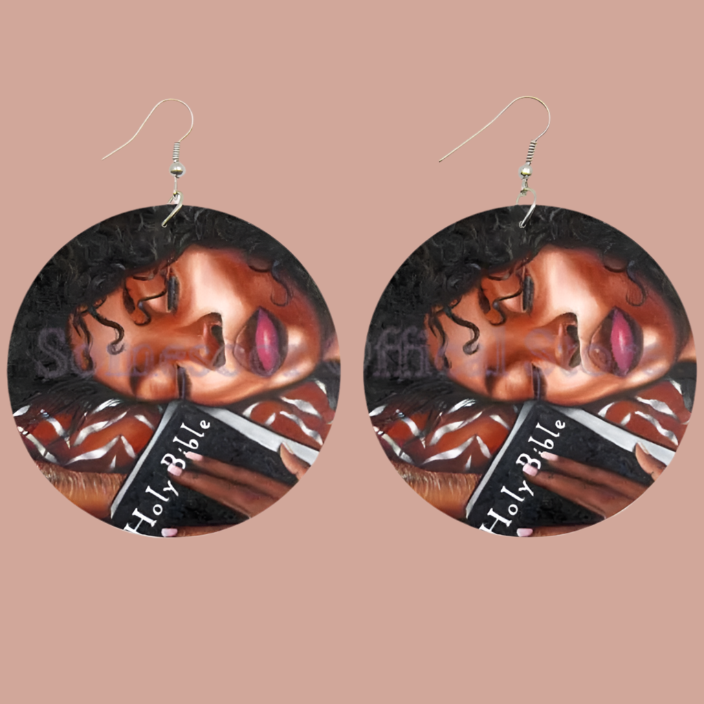 Praying Woman Wooden Earrings.