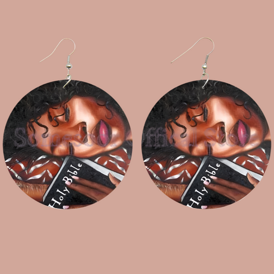Praying Woman Wooden Earrings.