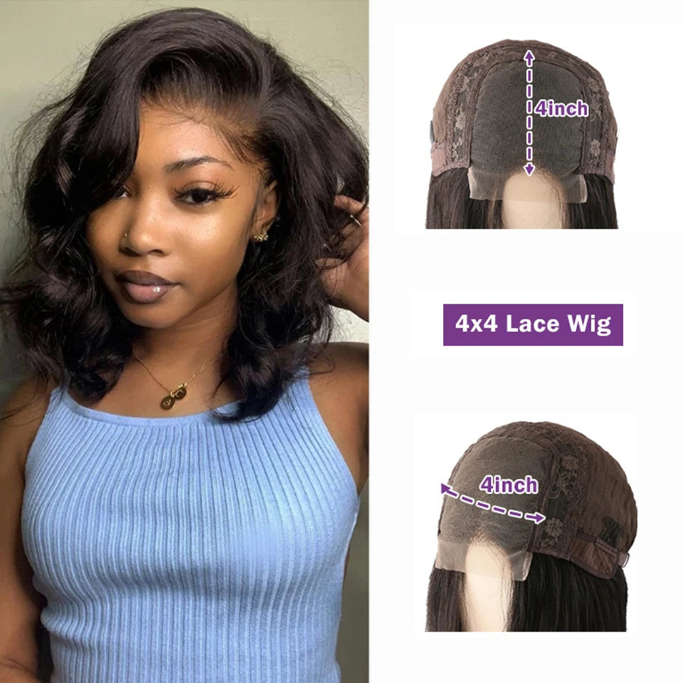 Body Wave Short Bob 4x4 pre-plucked 180 Wigs Human Hair Bob Wig Lace Front Human Hair Wigs.
