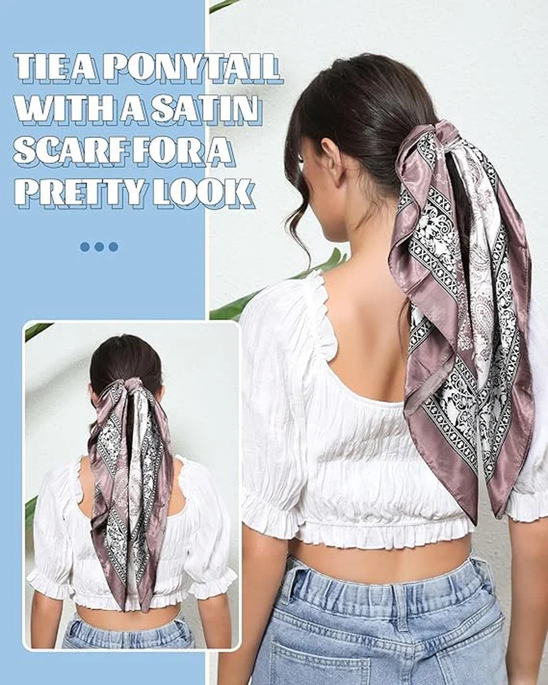 35” Large Square Satin Head Scarf - 3Pcs Satin Hair Scarves Silk Bandana Scarf Headscarf Silk Feeling Scarf for Women