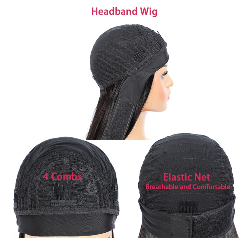 P4/27 Highlight Headband Wig Honey Blonde Straight Human Hair Wig Brown Straight Headband Wig Brazilian Remy Hair Headband Wig Glueless None Lace Wigs with Headband for Women 22 Inch