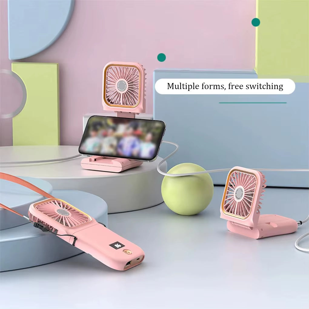 Hanging Neck Fans Mini Portable Folding USB Charging 3000Mah Power Bank Portable Handheld Desktop Multi Function Fan