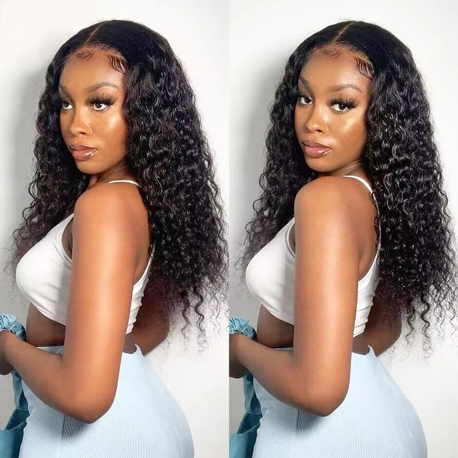 Water Wave Glueless Wig Pre-Cut Lace Wig 180% Pre-Plucked Natural Wave Wear Go Glueless Curly Human Hair Wigs for Women