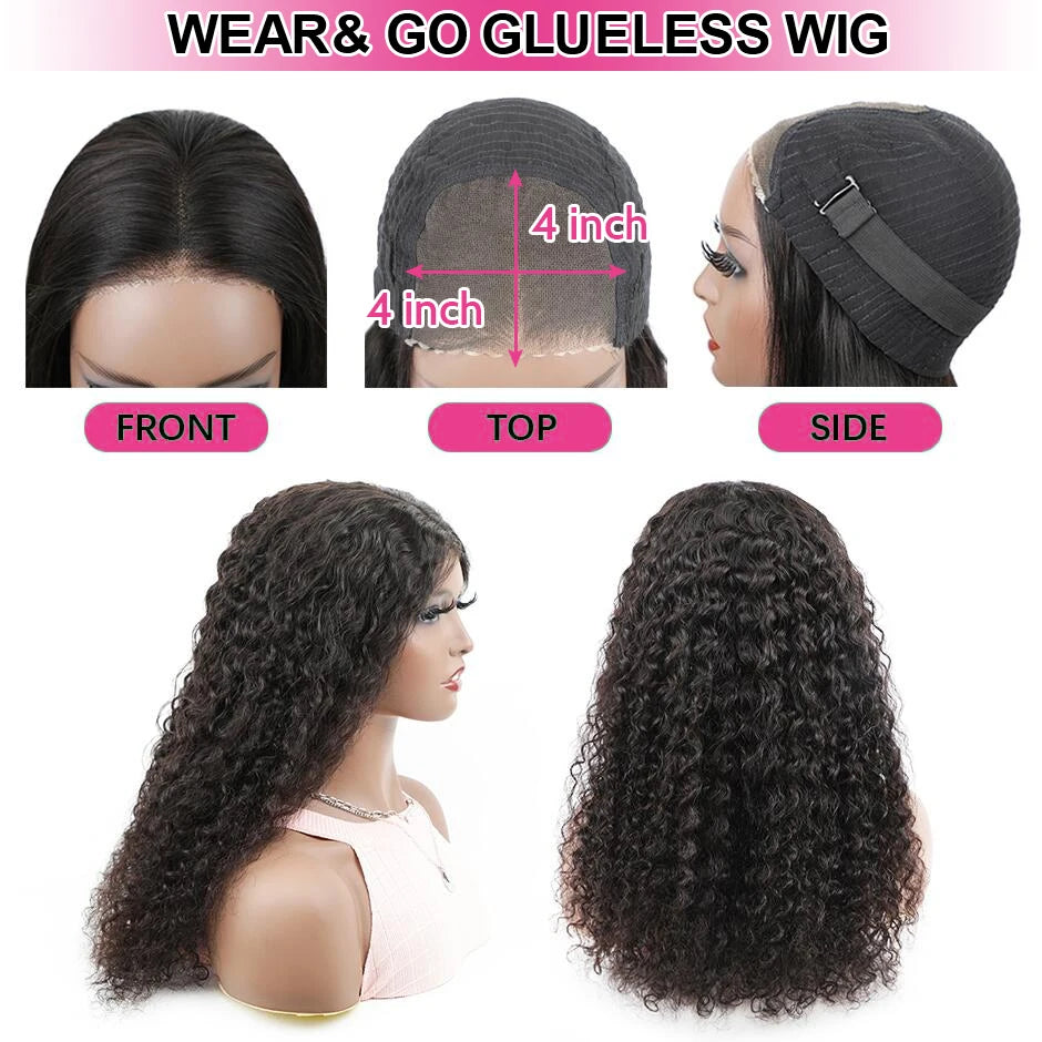 Water Wave Glueless Wig Pre-Cut Lace Wig 180% Pre-Plucked Natural Wave Wear Go Glueless Curly Human Hair Wigs for Women