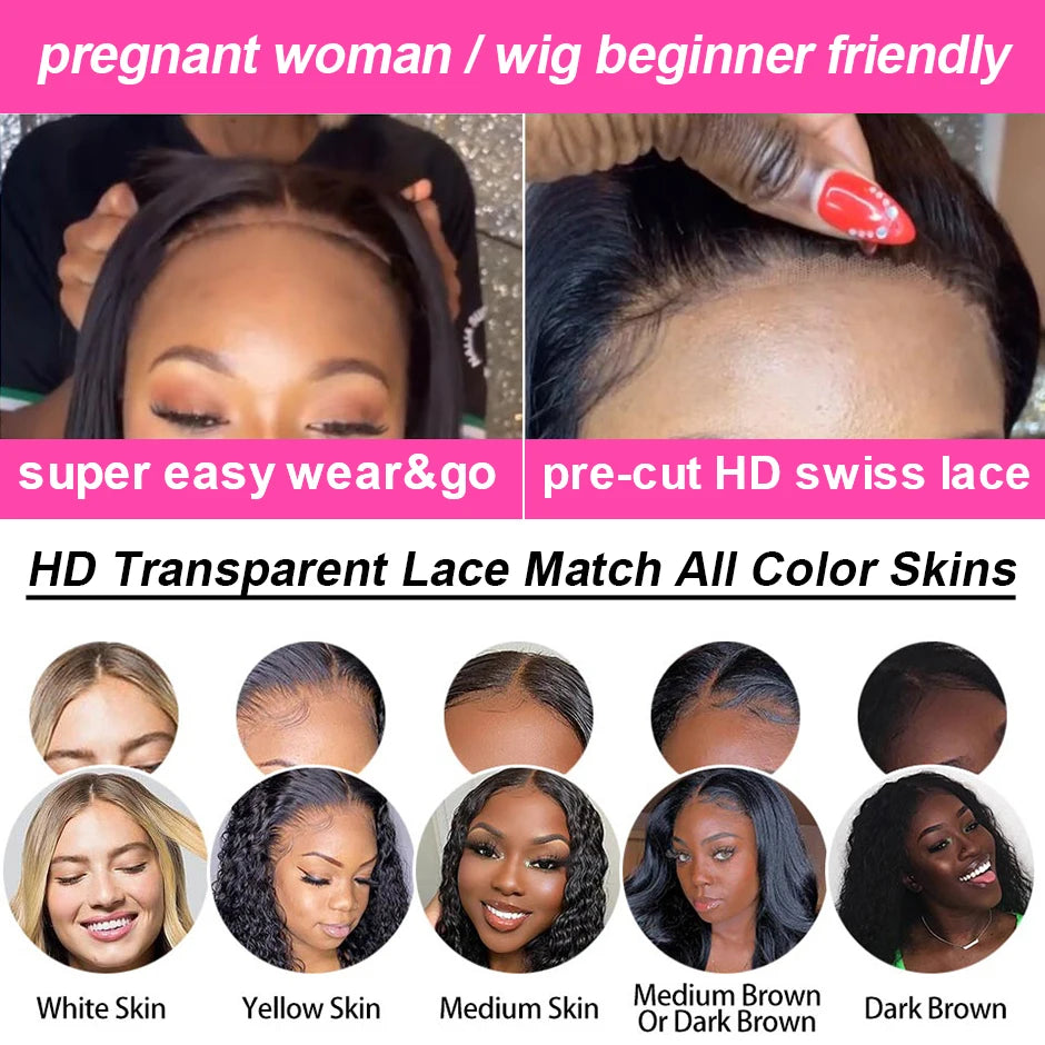 Water Wave Glueless Wig Pre-Cut Lace Wig 180% Pre-Plucked Natural Wave Wear Go Glueless Curly Human Hair Wigs for Women