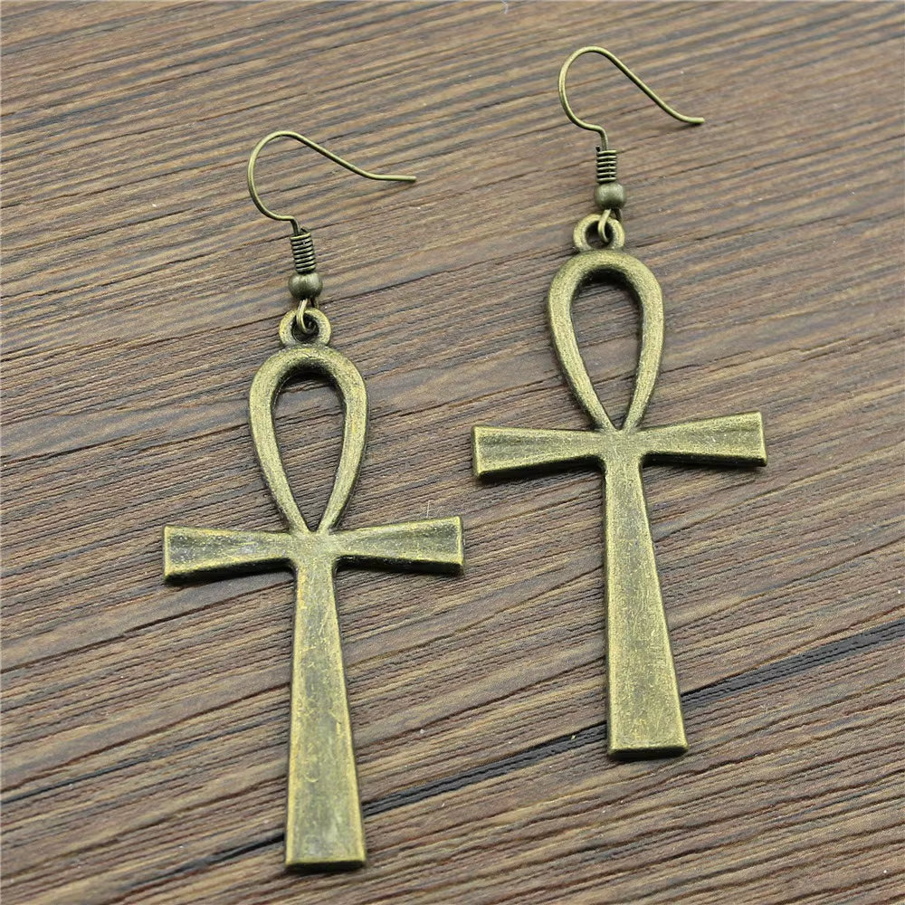 Handmade Earrings Simple Design 52X28Mm Ankh Cross Charms Drop Long Earings Fashion Jewelry 2020 Gift for Women'S