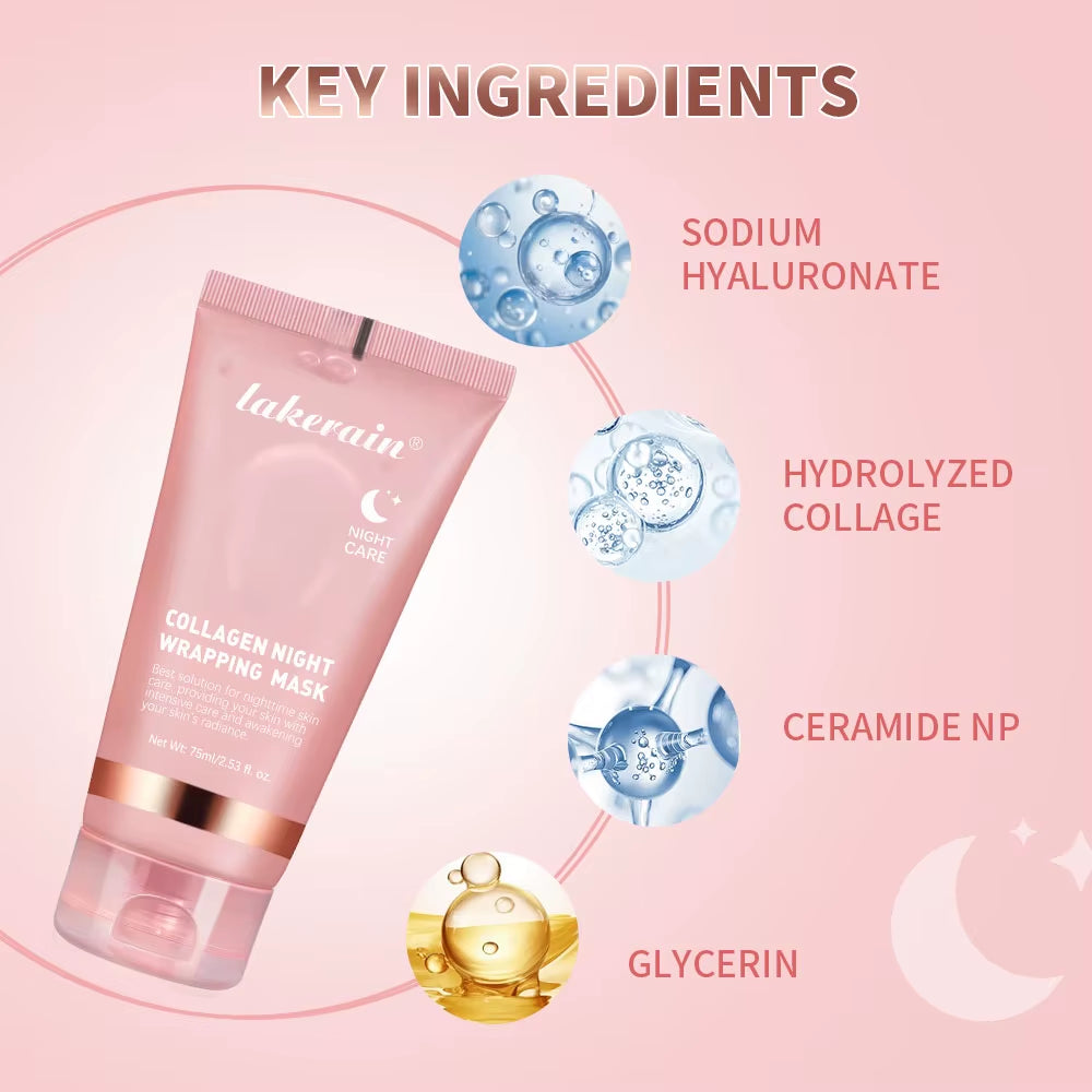 Collagen Overnight Wrapping Peel off 75Ml Facial Mask Korean Collagen Night Wrapping Mask Deeply Hydrates Night Care Mask Cream