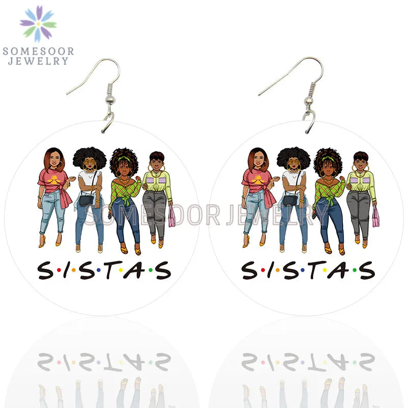 Peace Love Melanin Sista Afrocentric Wooden Earrings Drop.