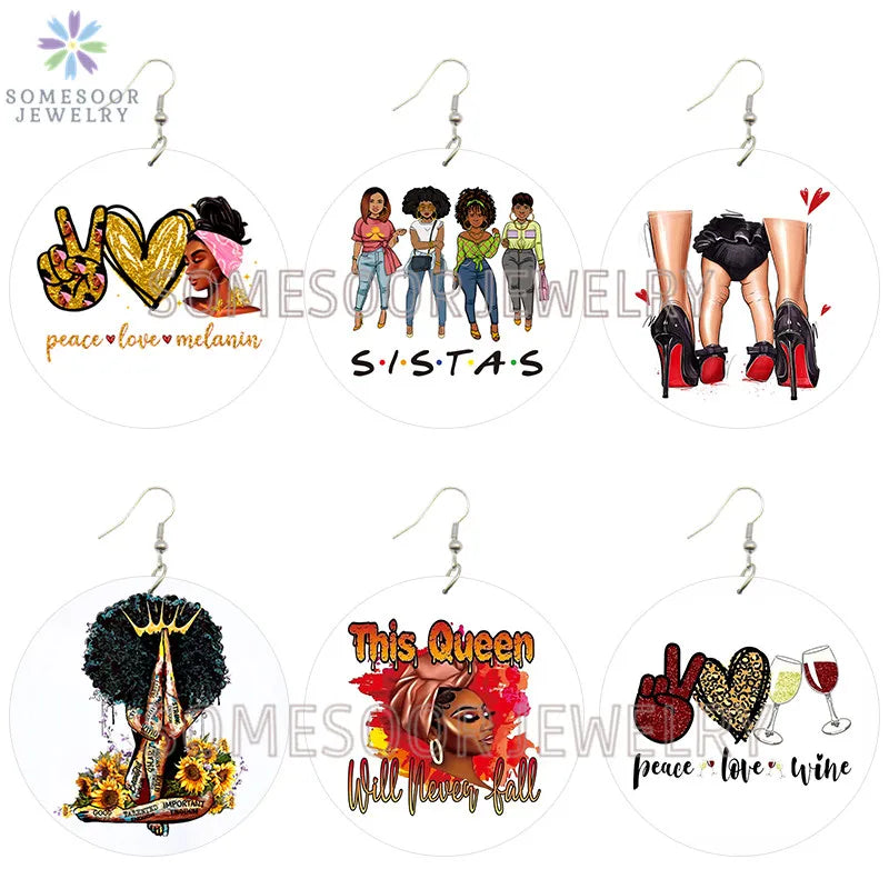 Peace Love Melanin Sista Afrocentric Wooden Earrings Drop.
