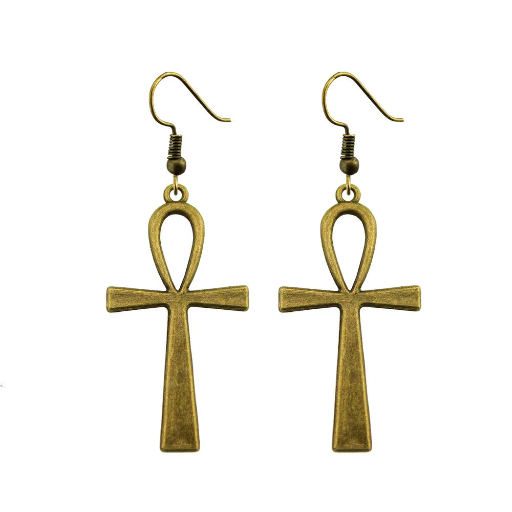 Handmade Earrings Simple Design 52X28Mm Ankh Cross Charms Drop Long Earings Fashion Jewelry 2020 Gift for Women'S