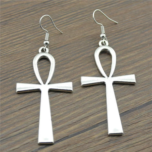 Handmade Earrings Simple Design 52X28Mm Ankh Cross Charms Drop Long Earings Fashion Jewelry 2020 Gift for Women'S