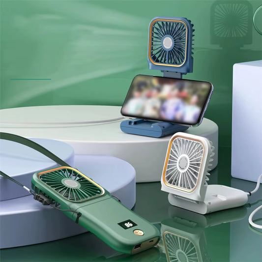 Hanging Neck Fans Mini Portable Folding USB Charging 3000Mah Power Bank Portable Handheld Desktop Multi Function Fan