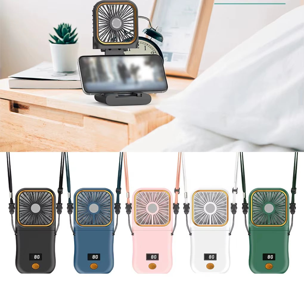 Hanging Neck Fans Mini Portable Folding USB Charging 3000Mah Power Bank Portable Handheld Desktop Multi Function Fan